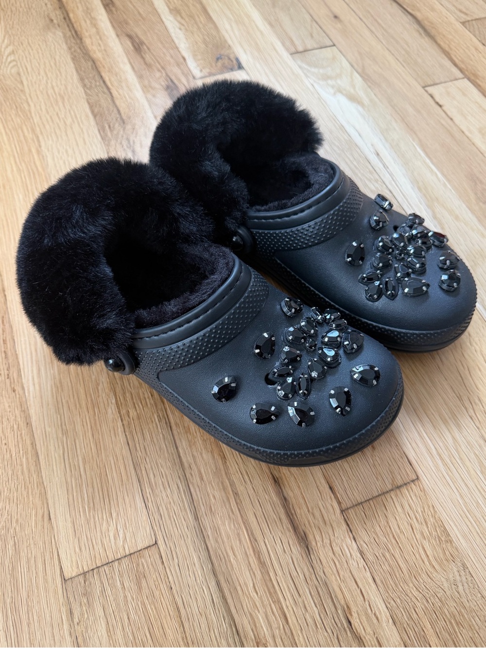 Simone Rocha Black Rhinestone & Fur Crocs - Picture 2 of 5